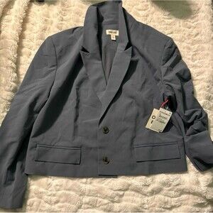 Open Edit Crop Blazer Blue Weather